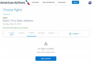 No AA award availability Austin Texas to the Maldives