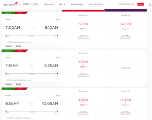 Virgin Atlantic award search on SkyTeam partner Korean Air