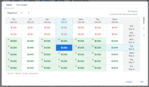 Screenshot of Google Flights showing flexible date pricing from Houston to Rio de Janeiro