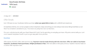 Save 10% back on a Southwest flight purchase of at least $50