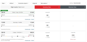 Aeroplan award from Wabush to Quebec City on PAL Airlines from 6K