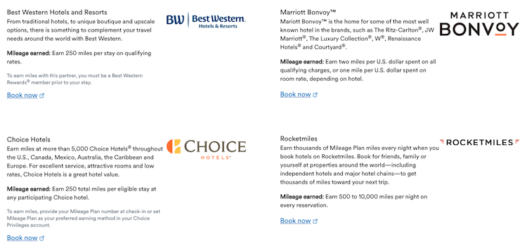 Alaska Airlines hotel partners screenshot