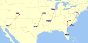 American Airlines routes under 500 miles