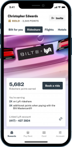 Screenshot showing a Lyft account linked in the Bilt Rewards app