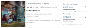 screenshot of Deerfoot Inn and Casino booking through Air Miles Hotels