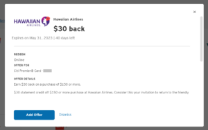 Save $30 back on a Hawaiian Airlines flights purchase of at least $150
