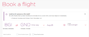Virgin Atlantic Barbados to Grenada intra-Caribbean flight schedule