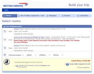 London To Cancun vacation example booked through British Airways Holidays showing the total price of £544