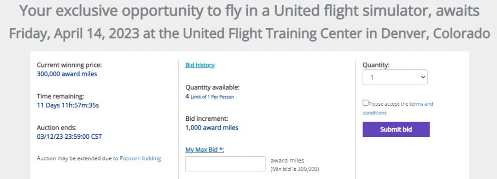 United Flight Simulator Bidding