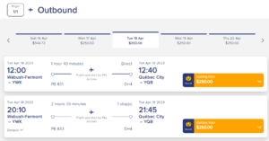 PAL Airlines airfare from Wabush to Quebec City from $250
