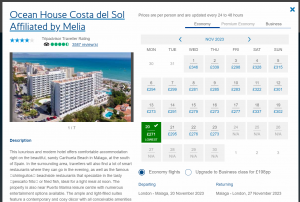 one-week vacation in Malaga booked through British Airways Holidays