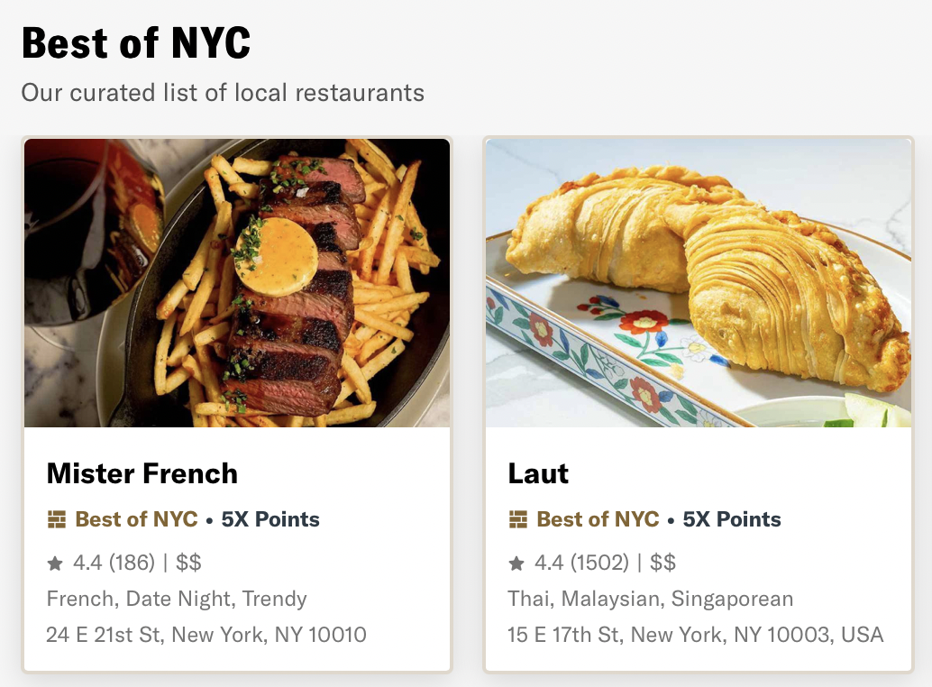 Bilt Dining Rewards restaurants