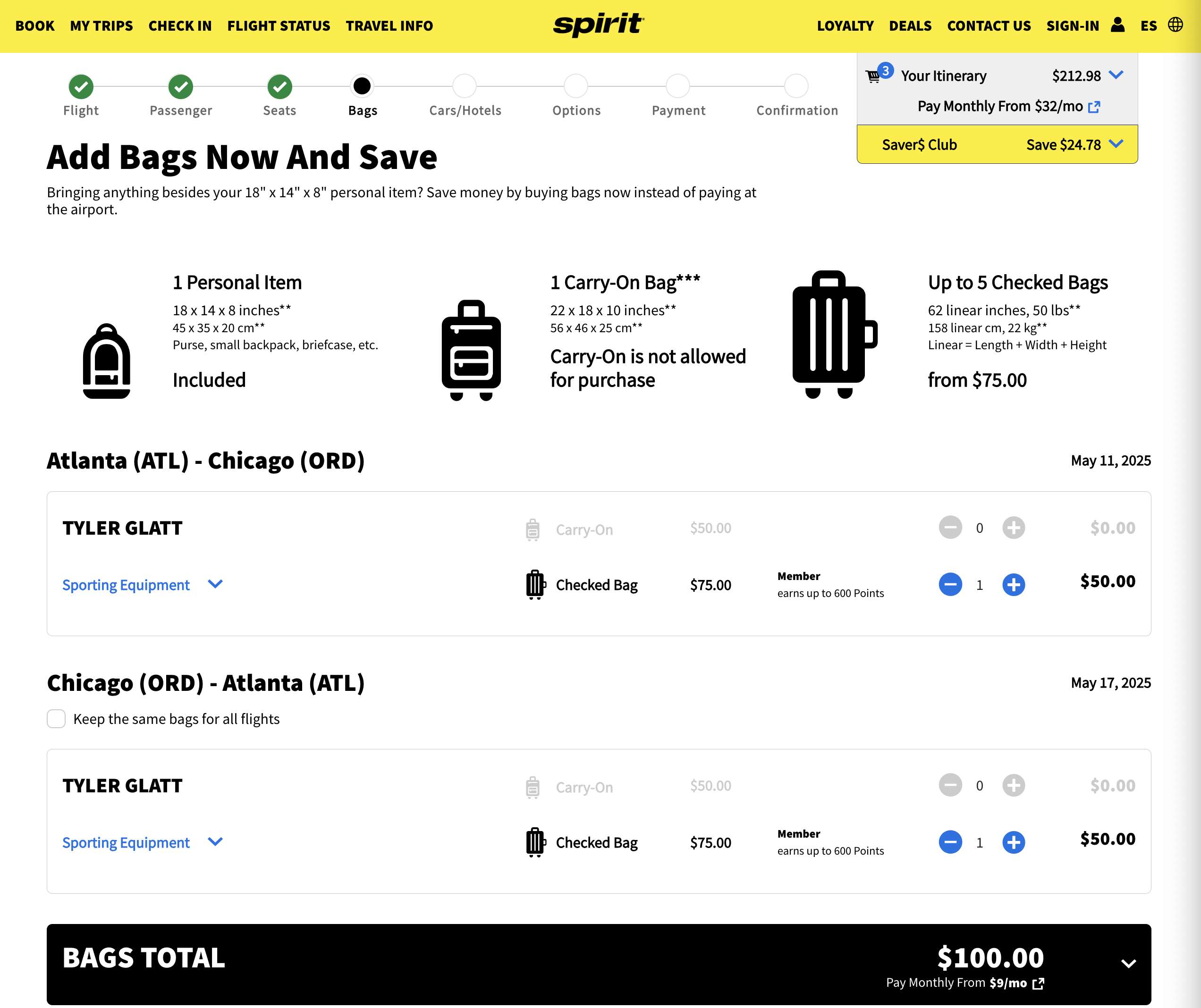 Add bags on Spirit