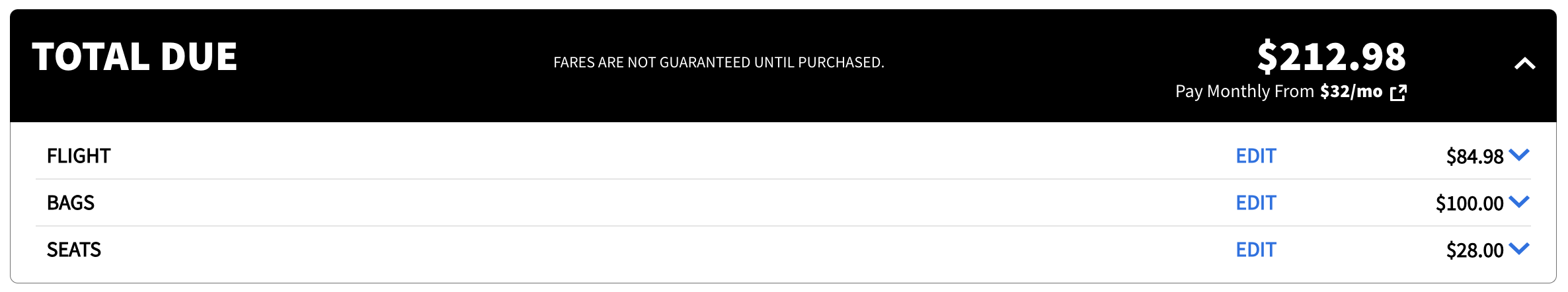 Spirit fare breakdown