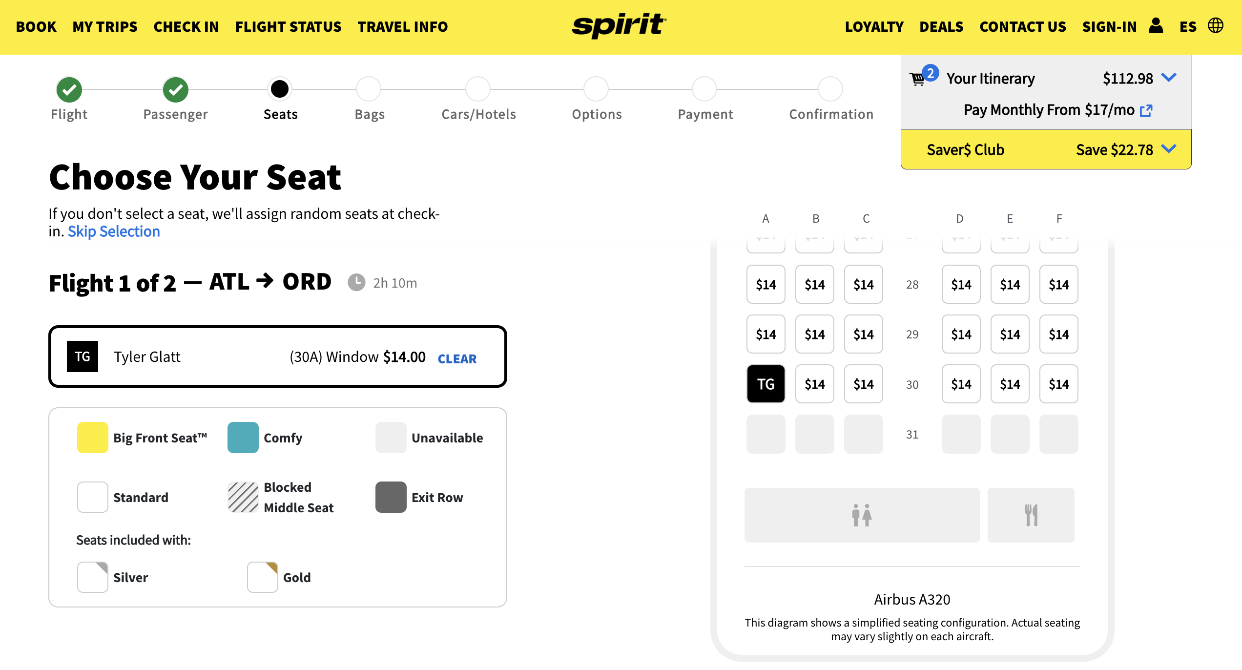 Pick seats on Spirit