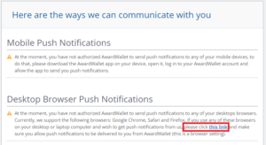 AwardWallet push notifications enable