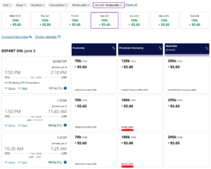United Mixed Cabin Awards example for premium economy