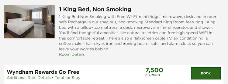 award pricing for 7,500 points per night