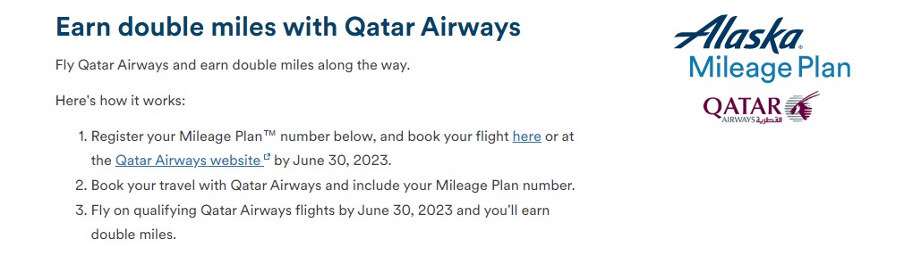 Alaska Qatar Promotion for double miles