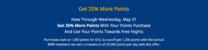 Best Western buy points banner with 25% bonus.