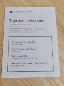 Chase Sapphire Lounge Boston beer list