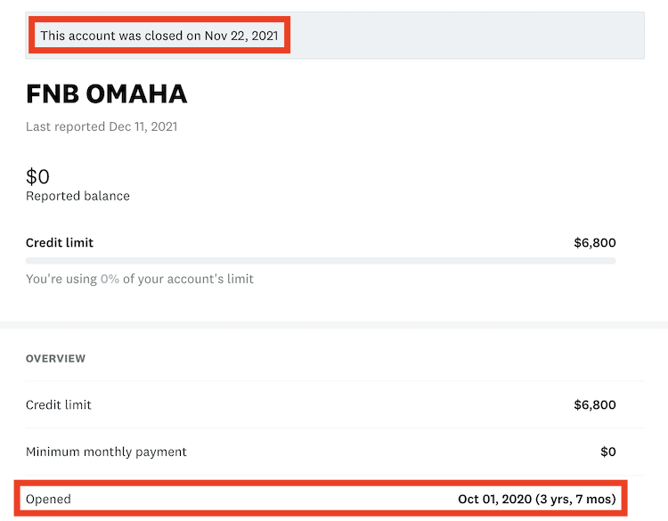 Credit Karma closed account details