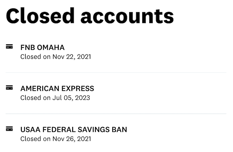 Credit Karma closed accounts list