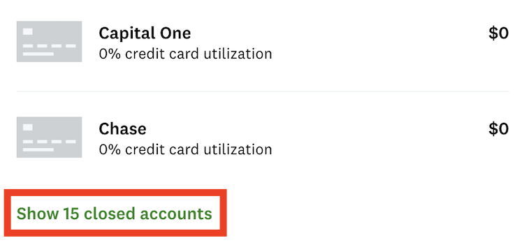 Credit Karma show closed accounts