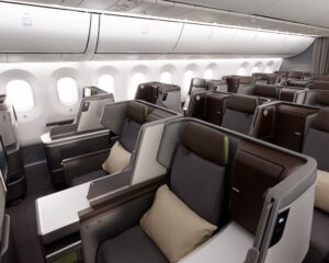 business class cabin on EVA Air flight