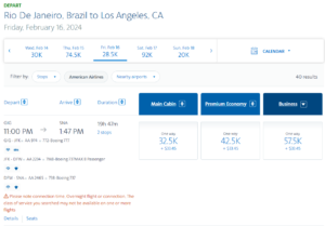 award pricing screenshot from American Airlines to show one-way award costs