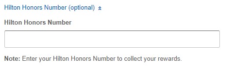HiltonGetaways.com space for Hilton Honors member number