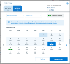 award pricing screenshot from AA to show round-trip award costs