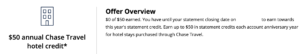 screenshot of offer details for Chase Sapphire Preferred annual $50 hotel credit