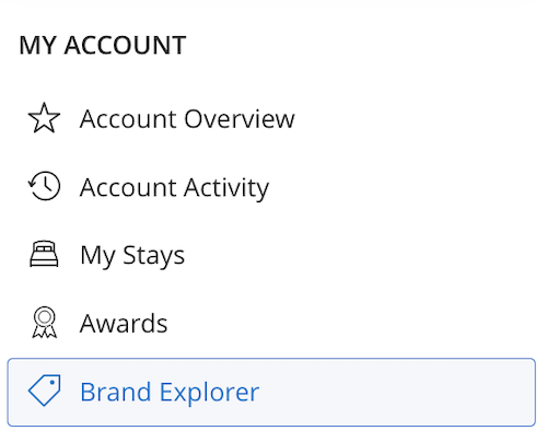 World of Hyatt account menu showing Brand Explorer