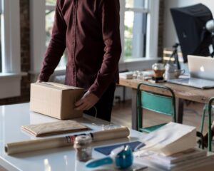 a person at a small business packs a box to prepare for shipping; your Chase credit card application strategy should consider small business cards if you're eligible