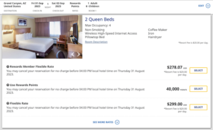 Best Western Grand Canyon rate in cash and points