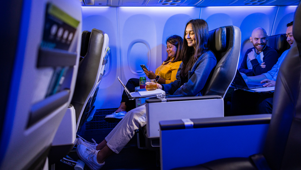 A stock image of Alaska Airlines first class cabin.
