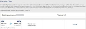 using Amex Upgrade with Points on an Aeromexico flight