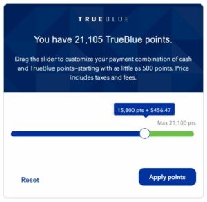 Using the points + cash payment option with JetBlue