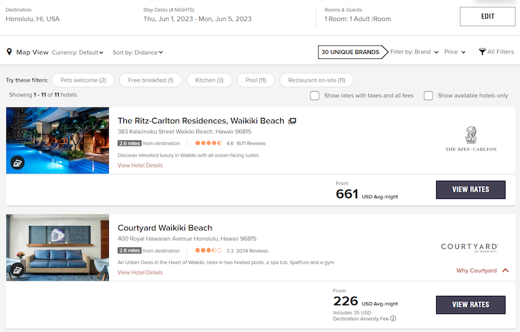 Marriott website search results indicates Destination Amenity Fee next to nightly price. This is a resort fee.