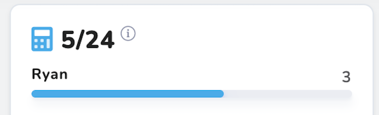 image shows Ryan's Chase 5/24 status as "3" if you log in to check it for free on Travel Freely