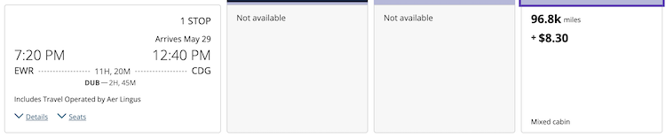United Airlines new award pricing after devaluation showing higher prices Newark to Paris