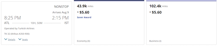 United Airlines new award pricing after award chart changes show better prices on partner flights to Istanbul with Turkish Airlines