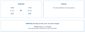 70,000 Avios + $103.25 booking the same flight with British Airways Avios