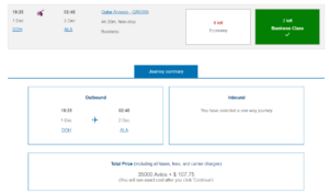 British Airways award example in Qatar business class from Doha to Almaty