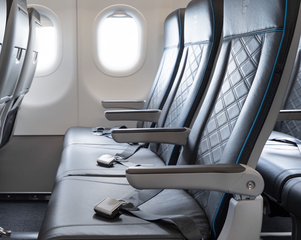 Frontier Airlines economy seats inside a plane