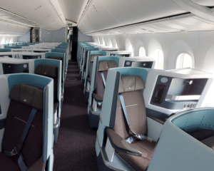 KLM business class inside Boeing 787-10 Dreamliner