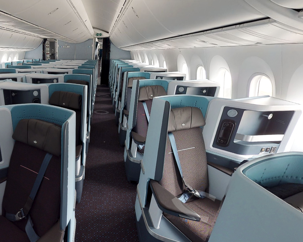 KLM business class inside Boeing 787-10 Dreamliner