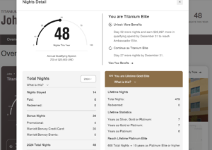 Screenshot of Marriott elite night credit earnings