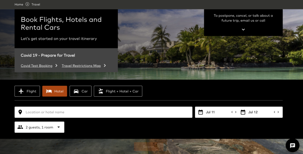 A screenshot of the Mastercard Travel page 2023